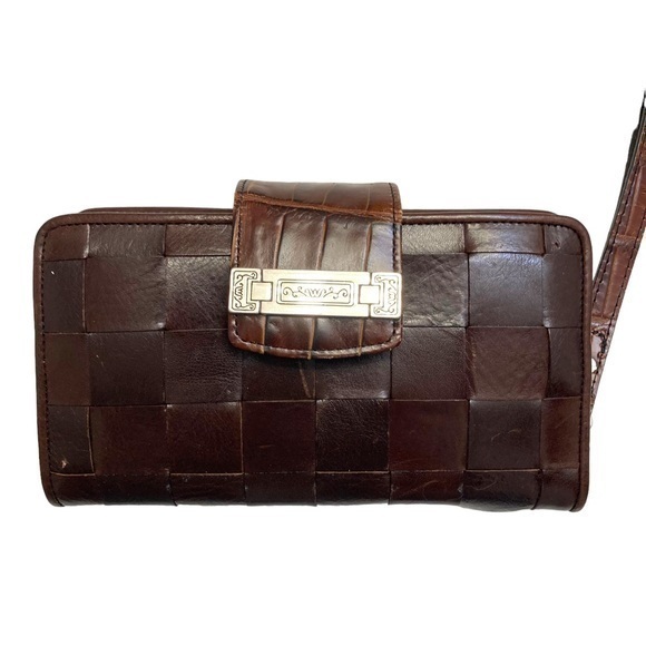 Brighton brown woven leather clutch bag wristlet